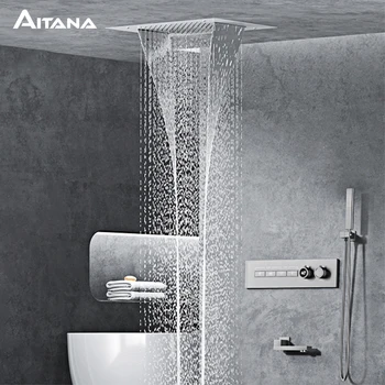 Sistema doccia di lusso in ottone nero design con display digitale a LED a parete Rubinetto per doccia a soffitto a 4 funzioni a doppio controllo freddo e caldo 1