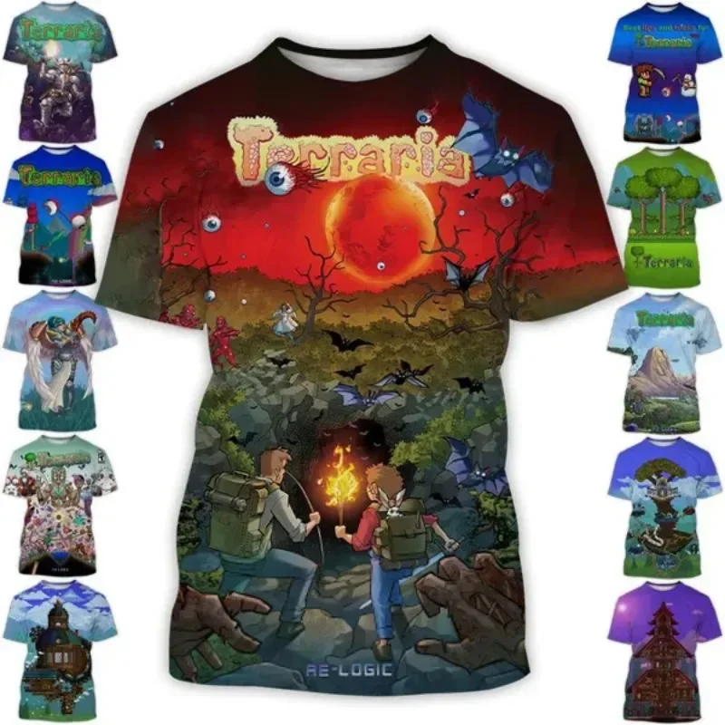 

2024 New Version of Video Game Terraria 3D Printed Men's Short Sleeve T-shirt Hip Hop Men's and Women's Casual Crew Neck Cartoon