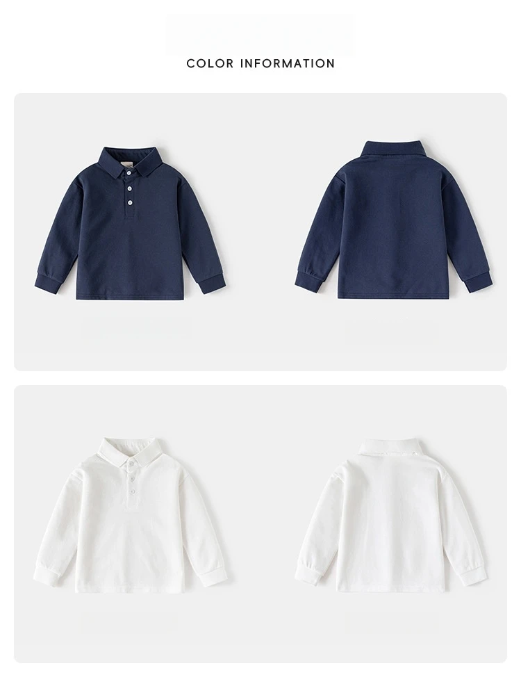 Neue Frühlingskollektion 2-6 Jahre Kinderkleidung Klassisches Einfarbiges Polohemd Halbknopfleiste Piqué-Baumwolle Langarm-Jungenhemd – Detail 2
