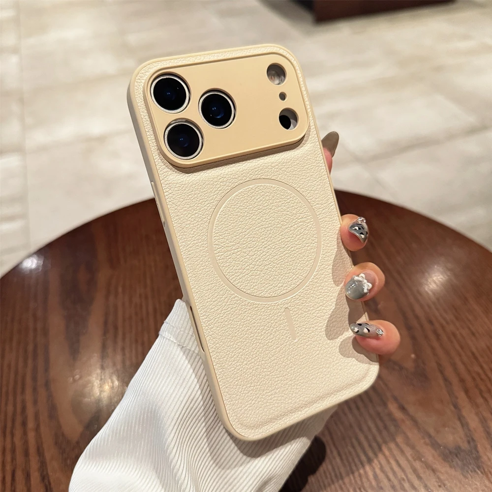 Elegant Leather Magnetic Case with All-Inclusive Lens Cover - Matte Solid Color Finish
