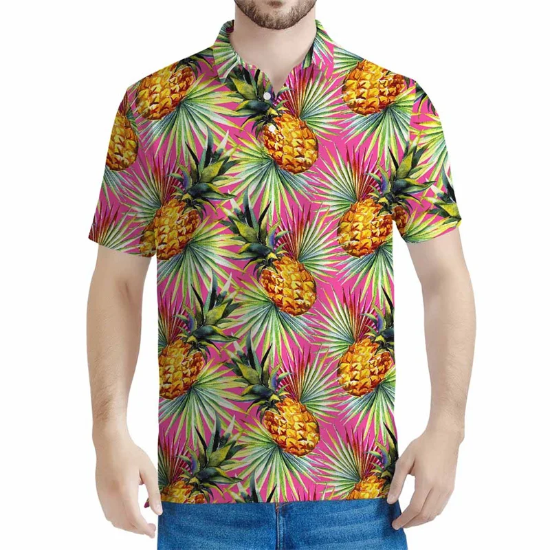 

New 3d Printed Tropical Pineapple Polo Shirt Men Summer Casual Short Sleeved Tees Loose Oversized T-Shirt Street Fashion Tops