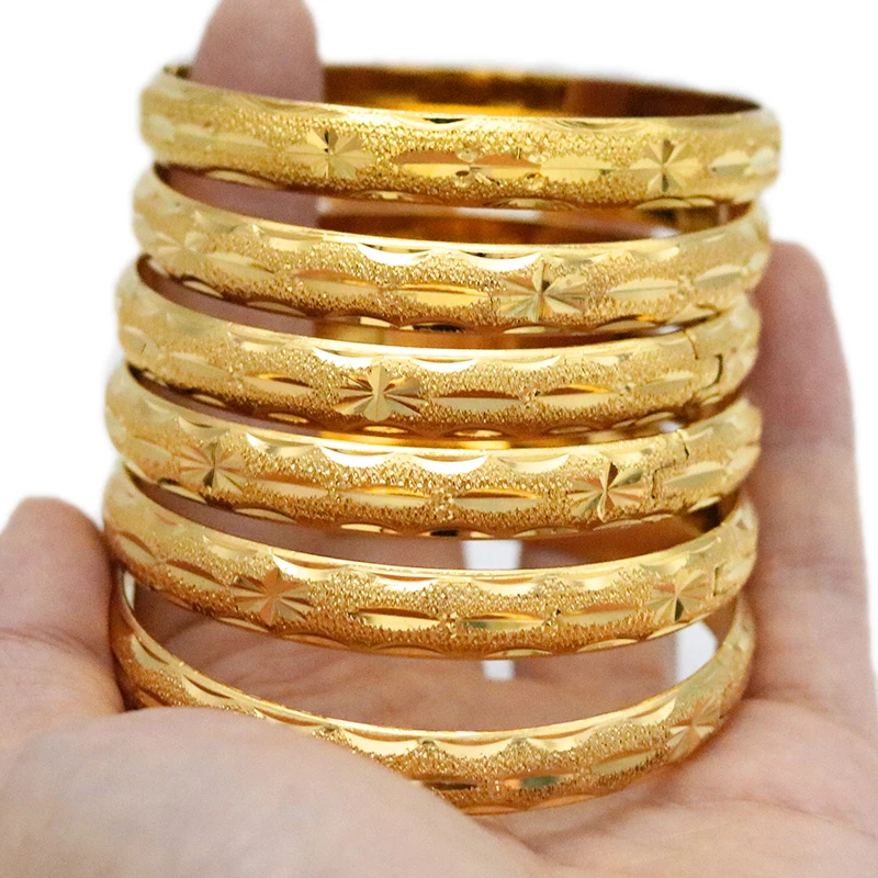 

24k Yellow Gold Dubai Bracelet Arabian Items 6 Pack Wholesale Fashion Dubai Abrasive Sandblasted Bracelet Jewelry