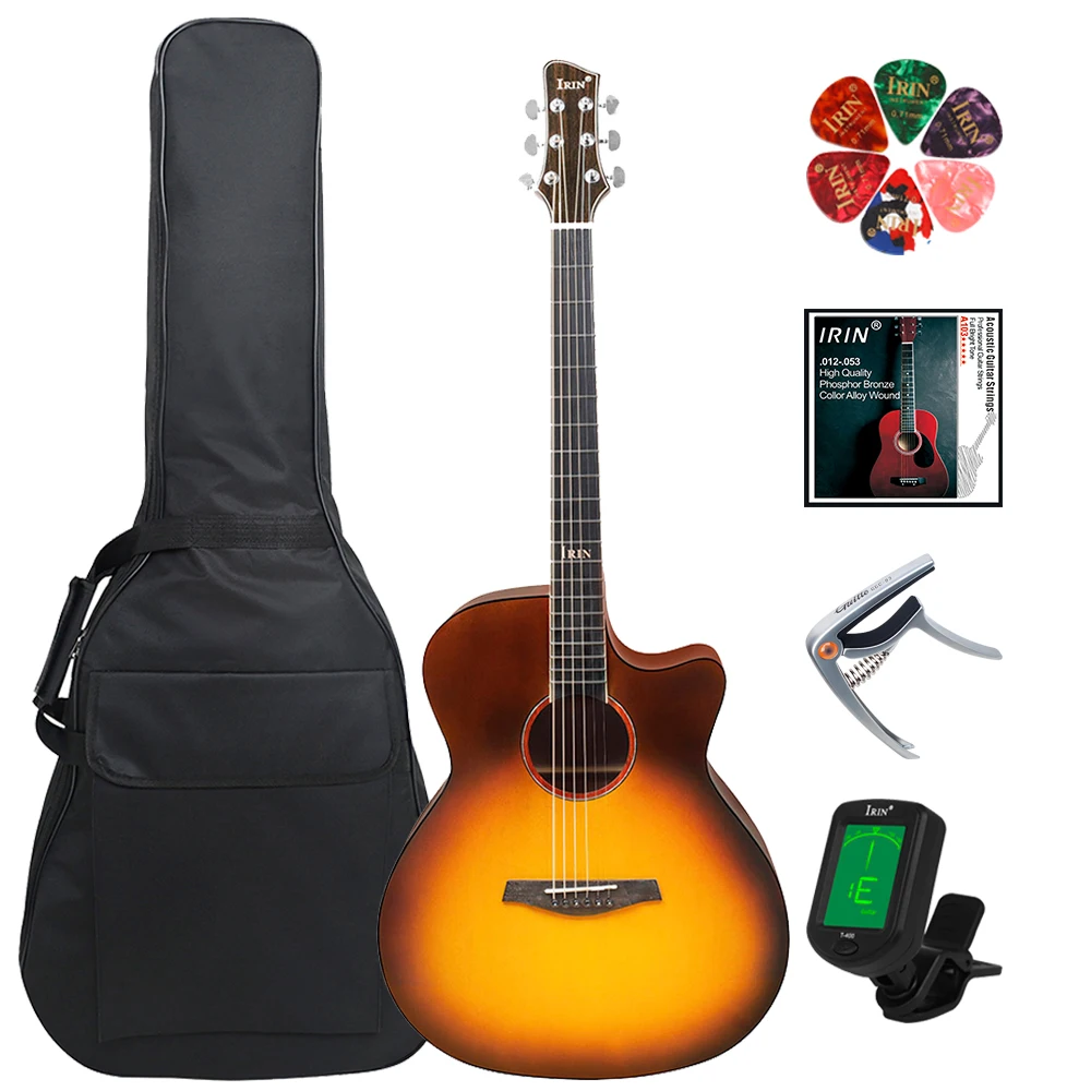 

IRIN 41 Inch Acoustic Guitar 6 Strings 24 Frets Spruce Wood Panel Folk Guitarra with Bag Strings Capo Guitar Parts & Accessories