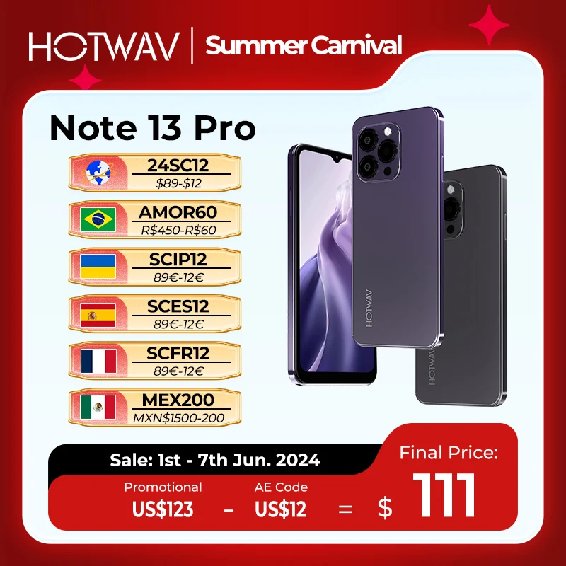 [World Premiere] HOTWAV Note 13 Pro Smartphone 6.6'' HD+ Android 13 16GB+256GB Octa-Core Mobile Phone 50MP 5160mAh Cellphone