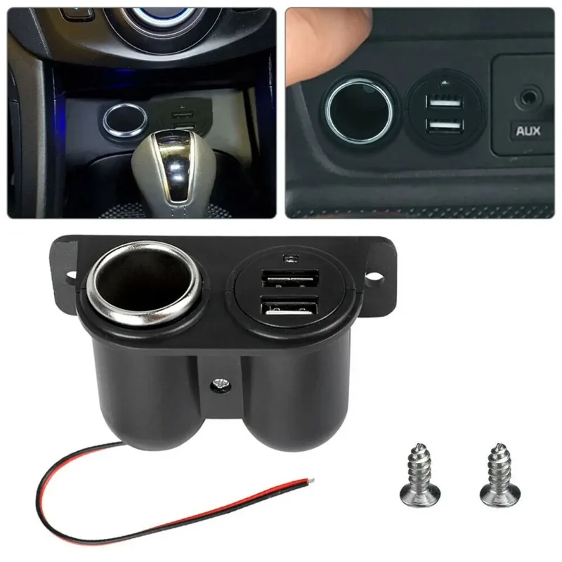 Car Cigarette Lighter USB Dual Power Outlet 12v usb charger Socket Plug Adapter interior replacement part  Car Accessories