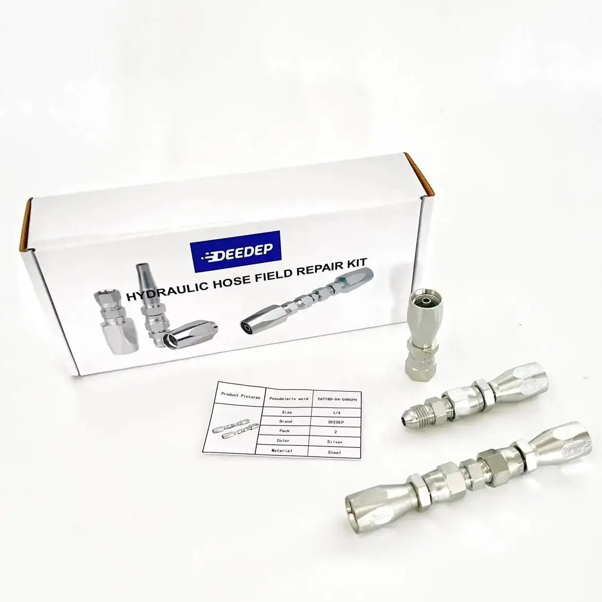 Hydraulic Reausable fittings Kit For R5 Hose, 2 pcs Kit, 5 Size From 1/4'' to 3/4'', Easy Connetion, Hydraulic Fitting Connector