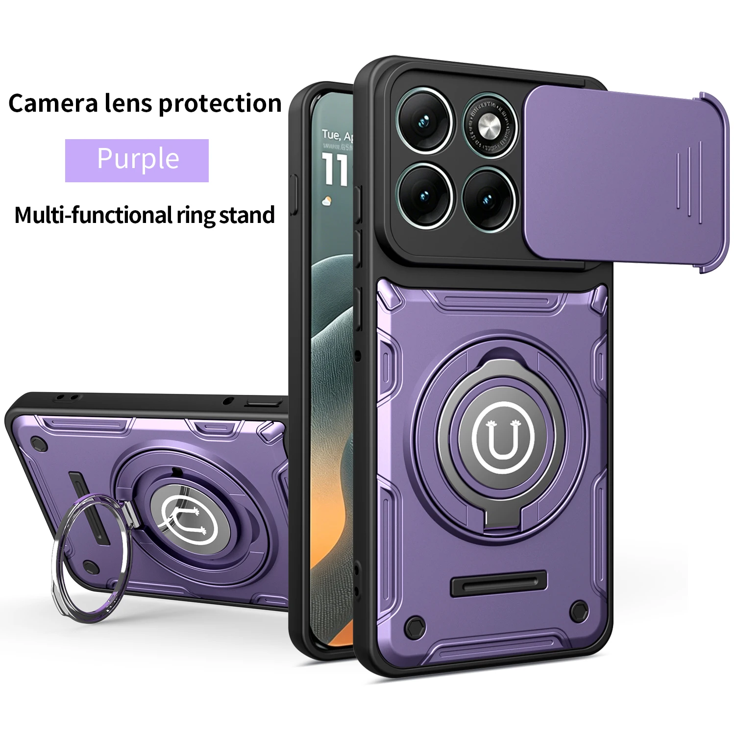 Magnetic Holder Armor Cover with Slide Camera Protection