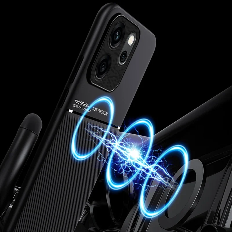 Magnetic Leather Phone Case with Soft Silicone Bumper Back Cover