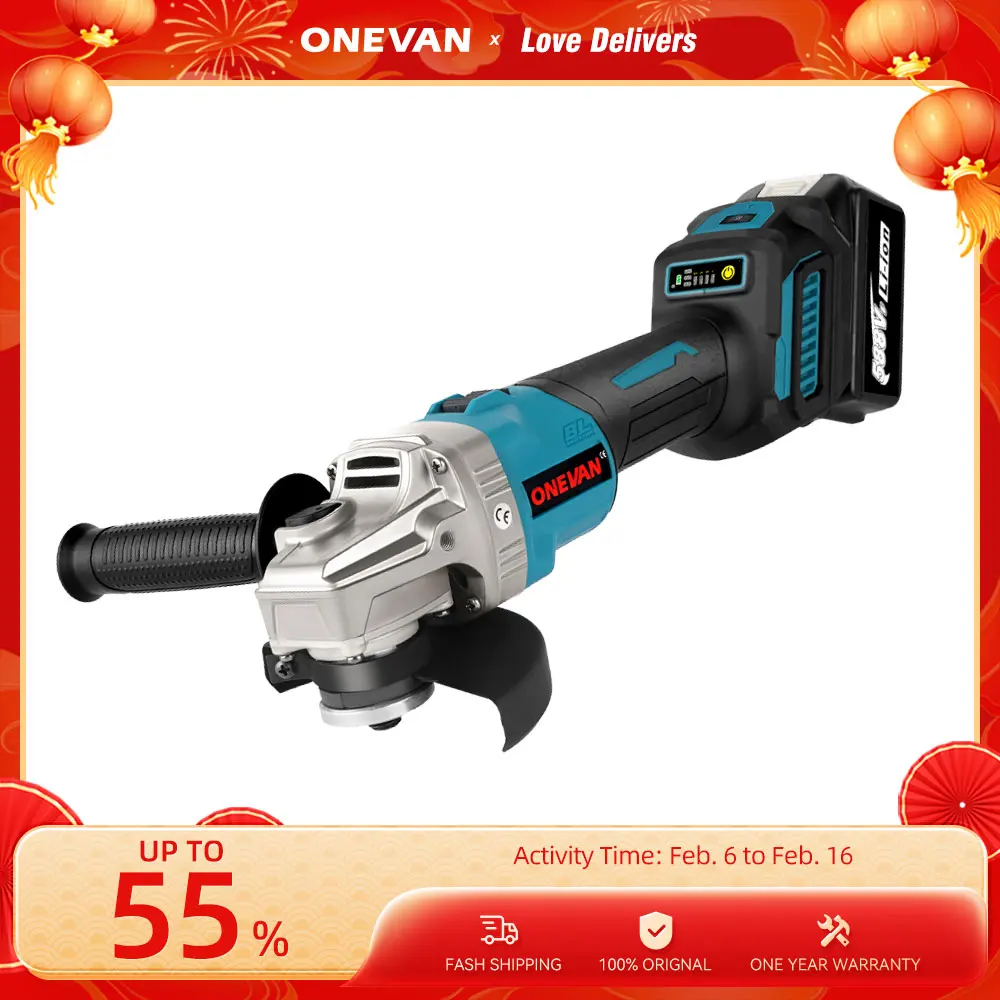 Onevan 125Mm Smerigliatrice Angolare Elettrica Senza Spazzole Ricaricabile 6 Marce Smerigliatrice A Batteria Utensili Elettrici Per Lucidatura Per Bat