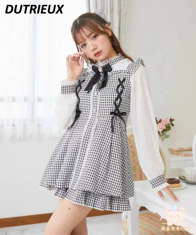 crystal start button for bmw all series 3 4 5 x5 x6 x7 mgu f Rojita Crystal Brooch Lace-up Plaid Mine Series Mass-Produced Dress Shorts Culottes Women Autumn New Long Sleeve Shirt Dress Set