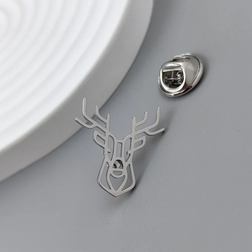 Elegant Deer Head Brooch: Luxury Stainless Steel Animal Lapel Pin