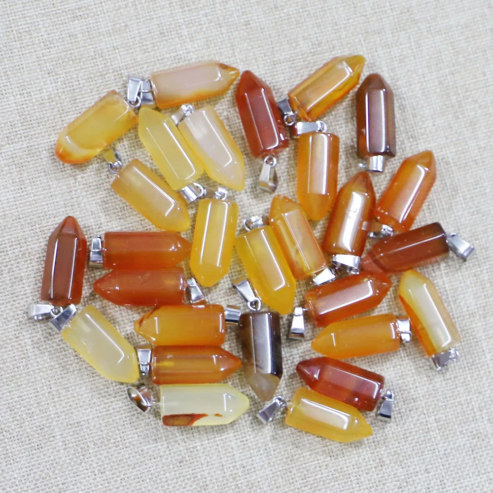 Free Shipping Natural Stone Crystal Agate Bullet Head Hexagon Pillar Necklace Pendant DIY Simple Jewelry Making Wholesale 24Pcs