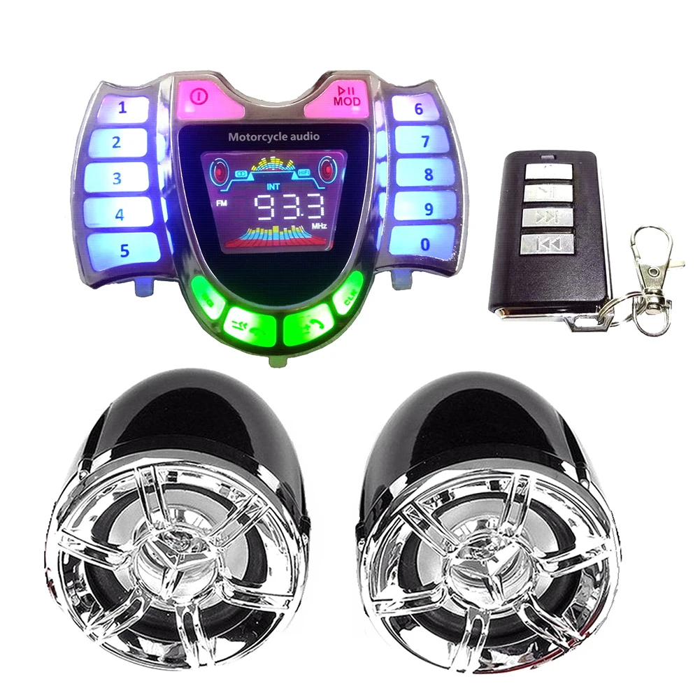 HY-008 Motorcycle Bluetooth-compatible Speaker Audio System with Mic TF AUX FM Radio USB