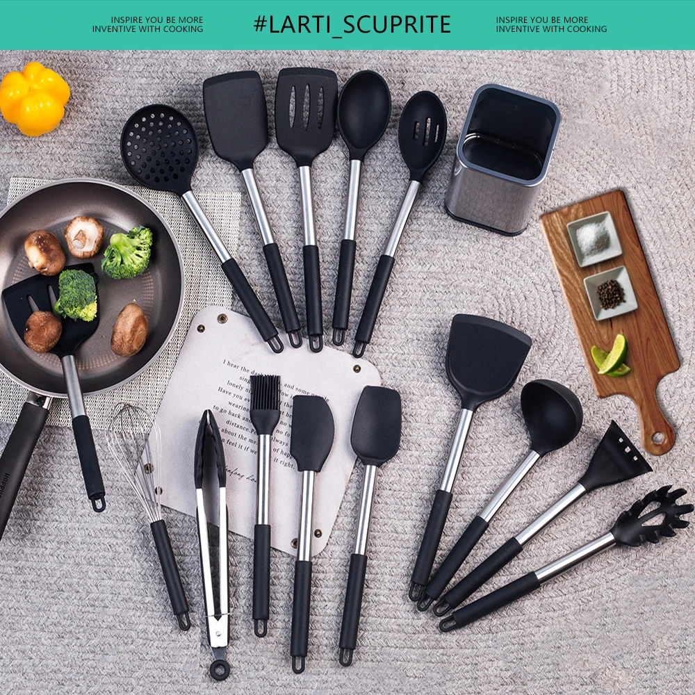 COM-FOUR® Ensemble d'ustensiles de cuisine 8 pièces - cuillère en bois