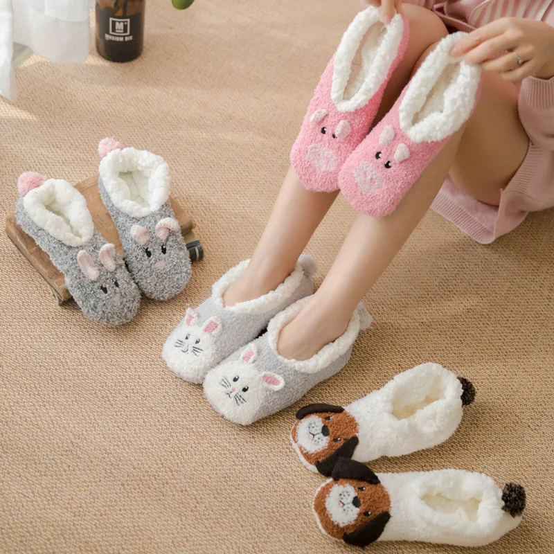 

Women Cute Cartoon Animal Fuzzy Socks Winter Warm Fleece Panda Mouse Rabbit Casual Home Floor Sleep Fluffy Socks Snow Slippers