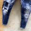 Chareiharper t121 raggy paint-spruced Stretch jeans for men Skinny blue panhandle pants 5