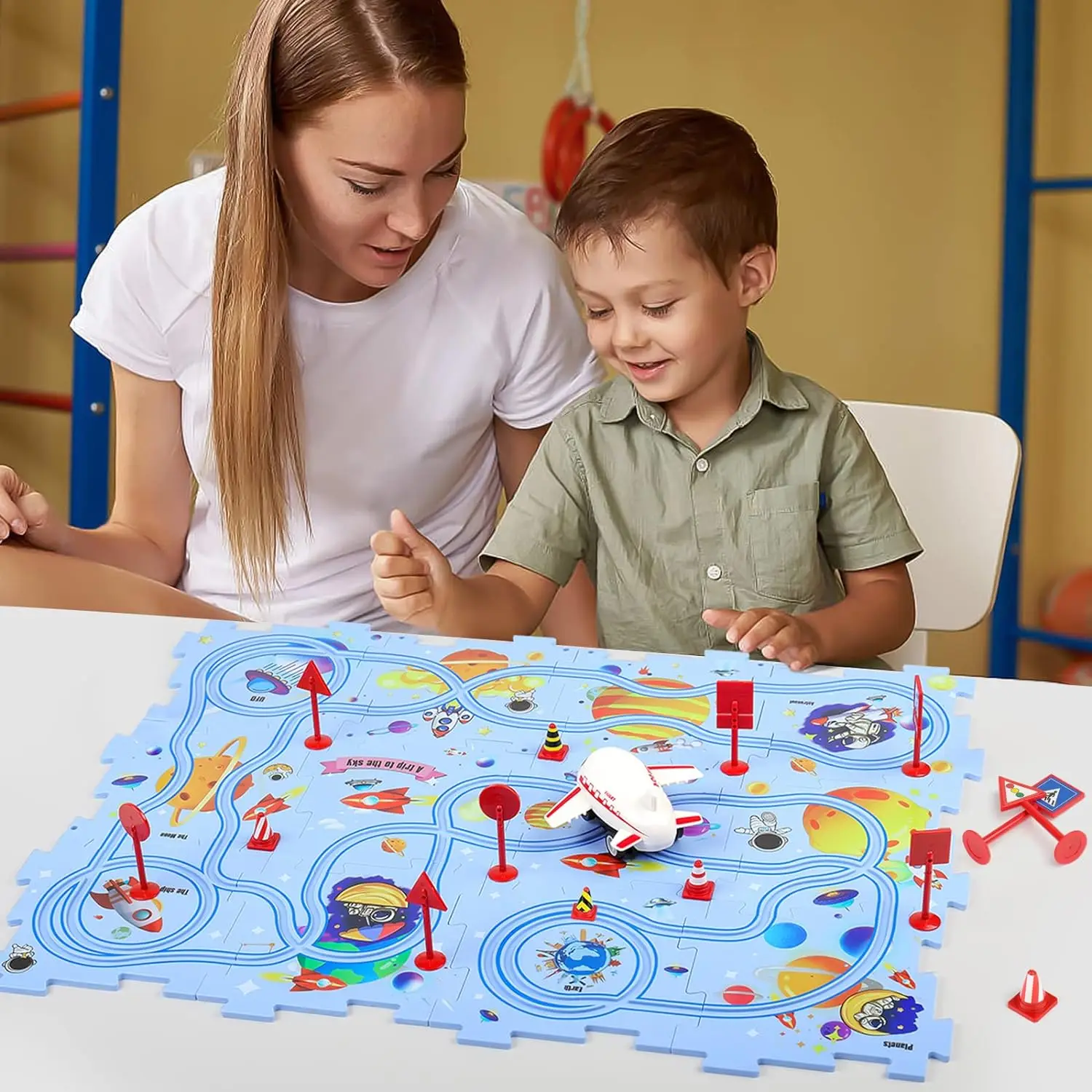 Puzzle Racer Kids Car Track Set Plastic Floor Puzzles for 3 4 5 6 Year Old Boys Montessori Toys Brain Toys 2024 NEW 3