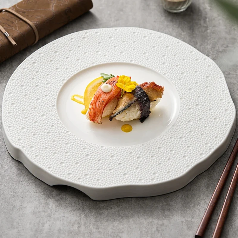 

White Ceramic Flat Plate Dinner Plates Western Steak Plate Dessert Bowl Fruit Dish Sushi Plates Sashimi Dish Snack Trays