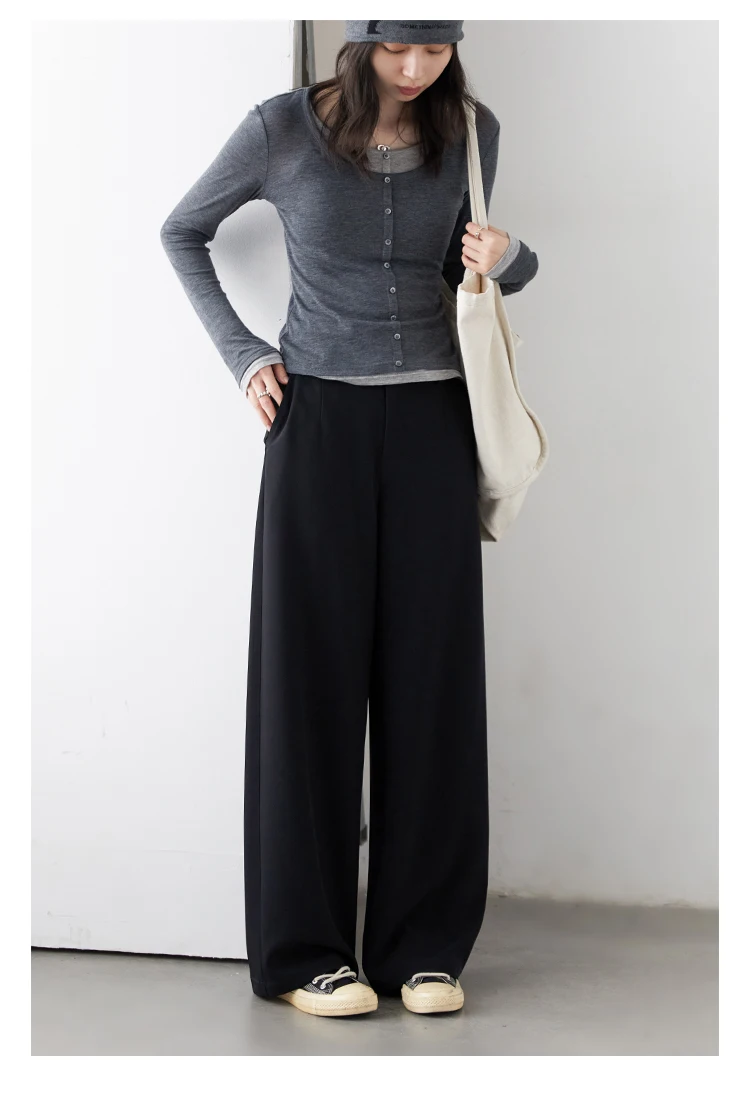 CHIC VEN Women Pants Solid Casual Slim Straight Leg Suit Wide Leg Ladies Trousers Spring Autumn 2025 Clothing for Woman