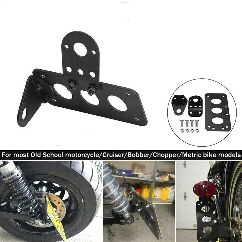 Black Motorcycle License Plate Side Mount Holder Bracket Tail Brake Light Universal Fit motorcycle license plate holder license plate holder