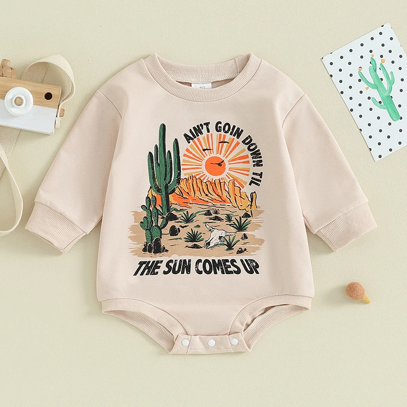 Baby Boys Girls Sweatshirts Rompers Western Style Cow Head Letter Print Long Sleeve Jumpsuits Fall Toddler Clothes Bodysuits