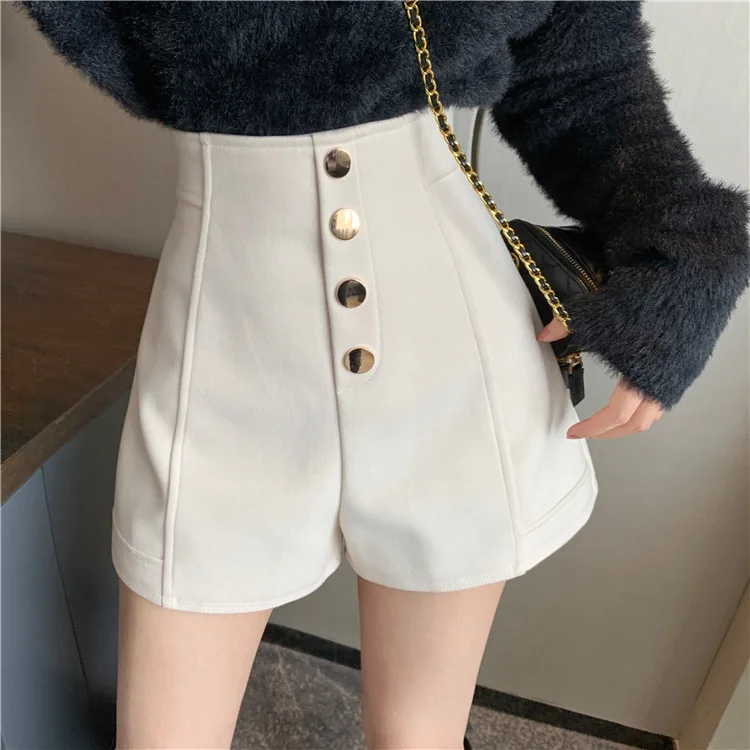 Schwarze Shorts für Damen Frühling Sommer Neue Weite Hose mit Hoher Taille Einreihig Aprikotfarbene Lässige Hotpants – Detail 10