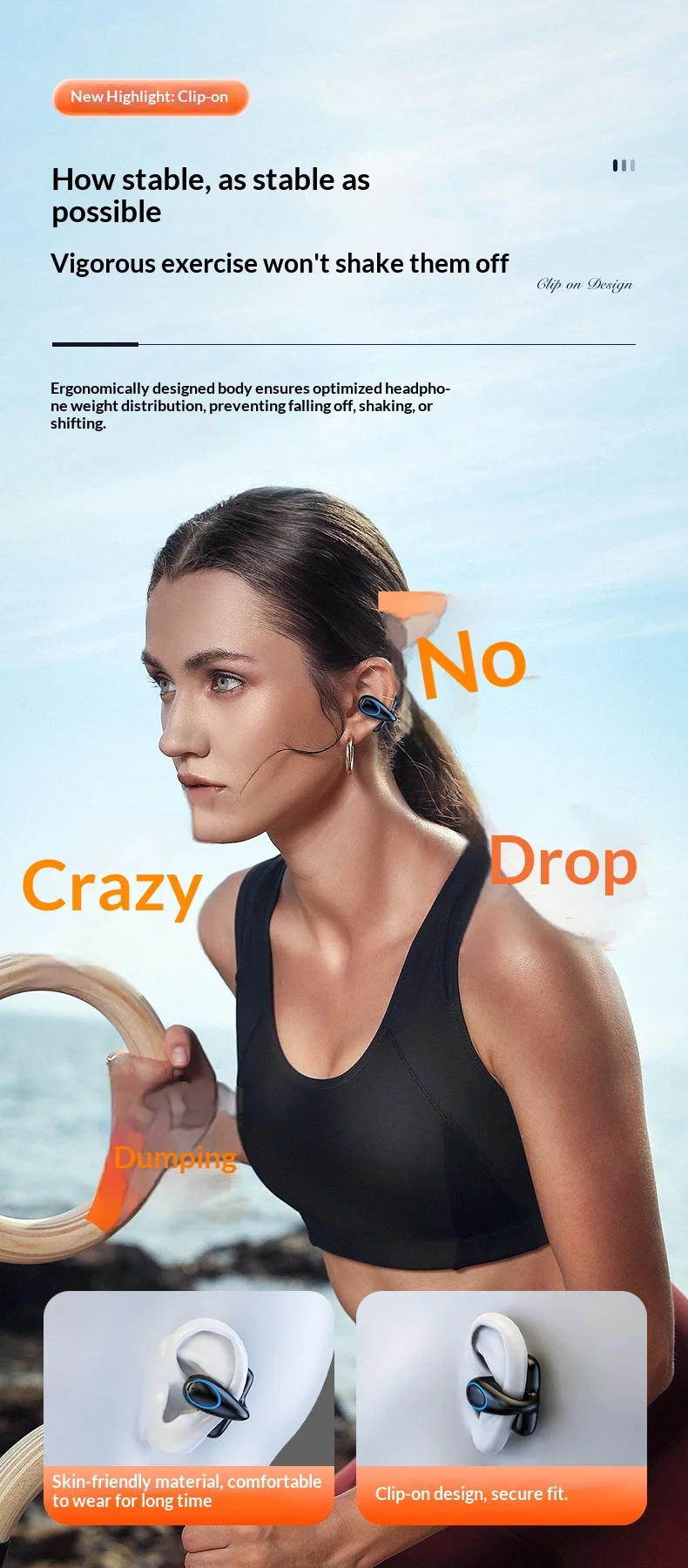 Einzelohr Knochenschall Sportkopfhörer Kabellos Bluetooth_voghion.com