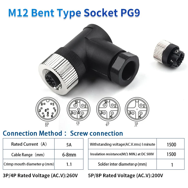 Waterproof IP67 Aviation Plug Socket Connector - Screw Threaded Coupling - 1 Piece