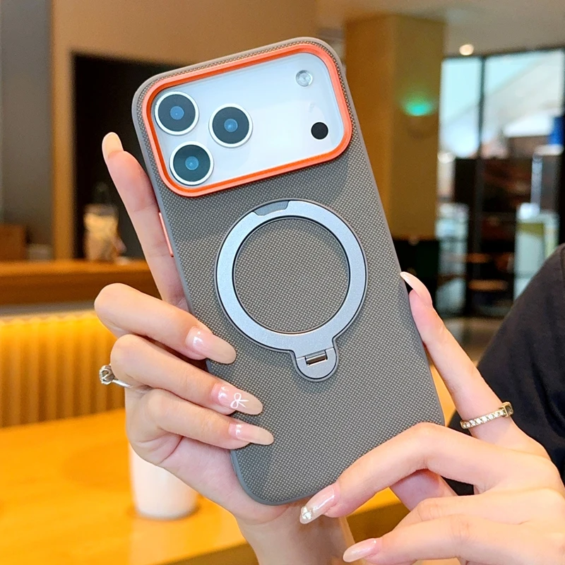 Rotating Kickstand Textured Magnetic Phone Case with Camera Protection and Comfortable Grip