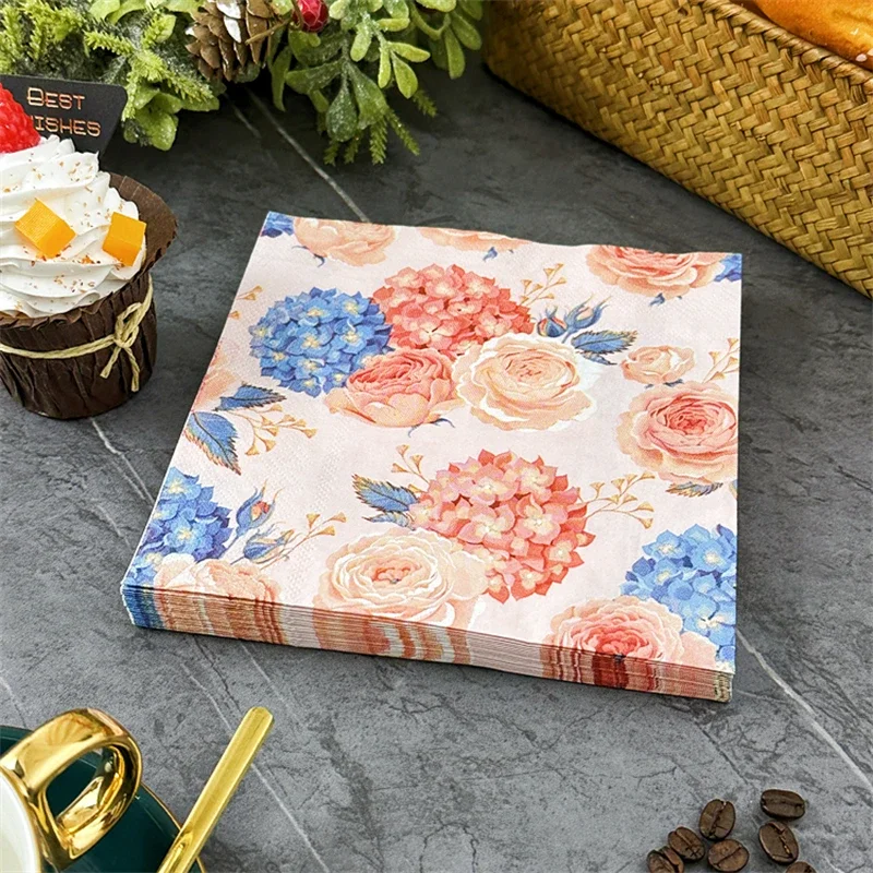 

Floral Printed Napkins Hotel Western Restaurant Table Cloth 33cm Household Wood Pulp Coloured Paper Towels 20pcs Paper Napkins