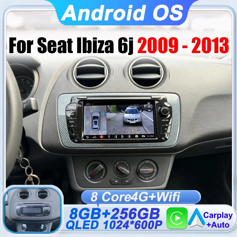Radio Multimedia para Auto con Pantalla Táctil de 7 Pulgadas para Seat Ibiza 6j 2009 2010 2011 2012 2013 Carplay Multimedia Estéreo GPS Navi FM 1
