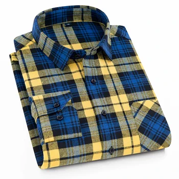 Men's Plaid Brushed Flannel Long Sleeve Shirts Single Pocket Comfortable Shirt Casual Fashion Slim Fit Button Down Plaid Shirts