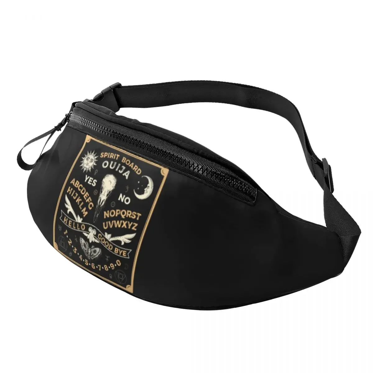 

Ouija Board With Crow Skull Fanny Pack Women Men Occultism Witchcraft Crossbody Waist Bag for Camping Biking Phone Money Pouch