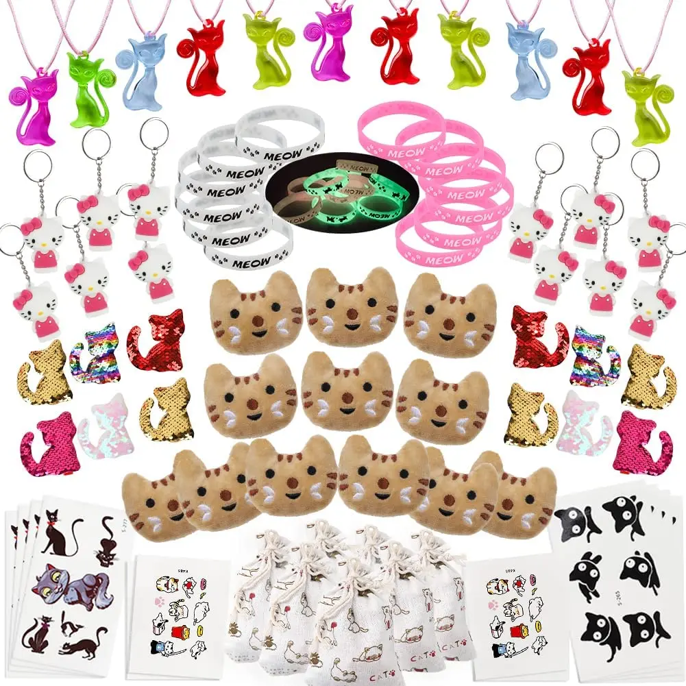 

Meow Cat Party Favors Supplies Cat Necklace/Bracelet/Keychain/Hairclips/Tattoo/Brooch/Gift Bags Kids Girls Goodie Bags Birthday