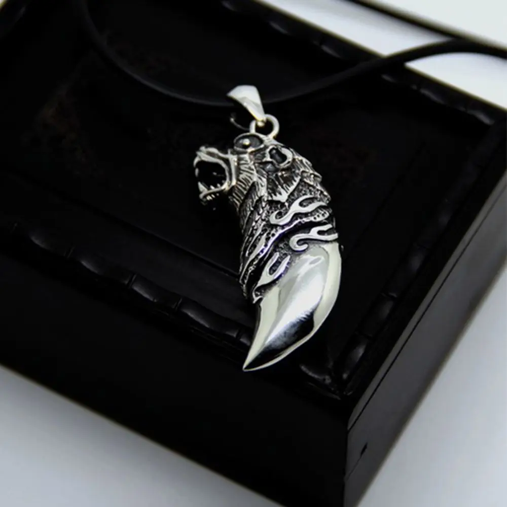 Teeth Cool Men Leather Chain Mens Gift Titanium Shape Stainless Steel Pendant Totem Wolf Tooth Necklace
