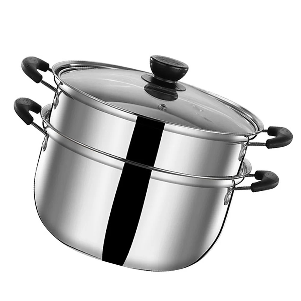 

Stainless Steel Steamer Pot Stock Pot Soup Pot Saucepan Cooking Steaming Cookware Lid Vegetable Dumpling Stock Sauce Food Stove