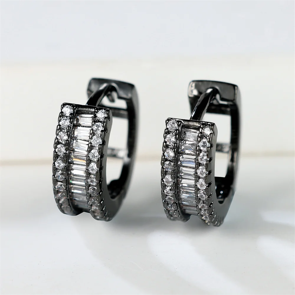 Vintage Black Metal Hoop Earrings Luxury Crystal Multicolor Zircon Round Earrings For Women Simple Fashion Square Stone Jewelry