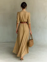 2025 New Autumn Woman Sexy Deep V Neck Hollow Long Dress Elegant Solid Belted Irregular Party Long Sleeve Slim Casual Dresses - Image 3