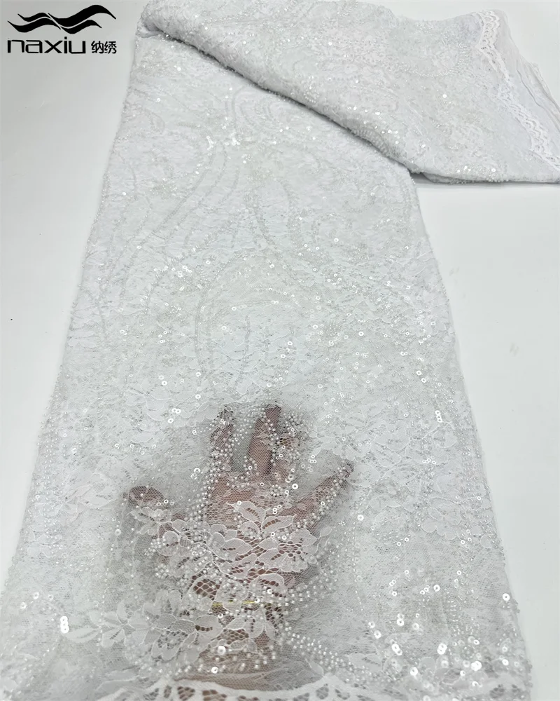 

Роскошная 3D кружевная ткань Madison 2024, Дубай, ручной бисерный тюль, кружевная ткань, вышитая аппликация, африканская нигерийская Ткань для шитья