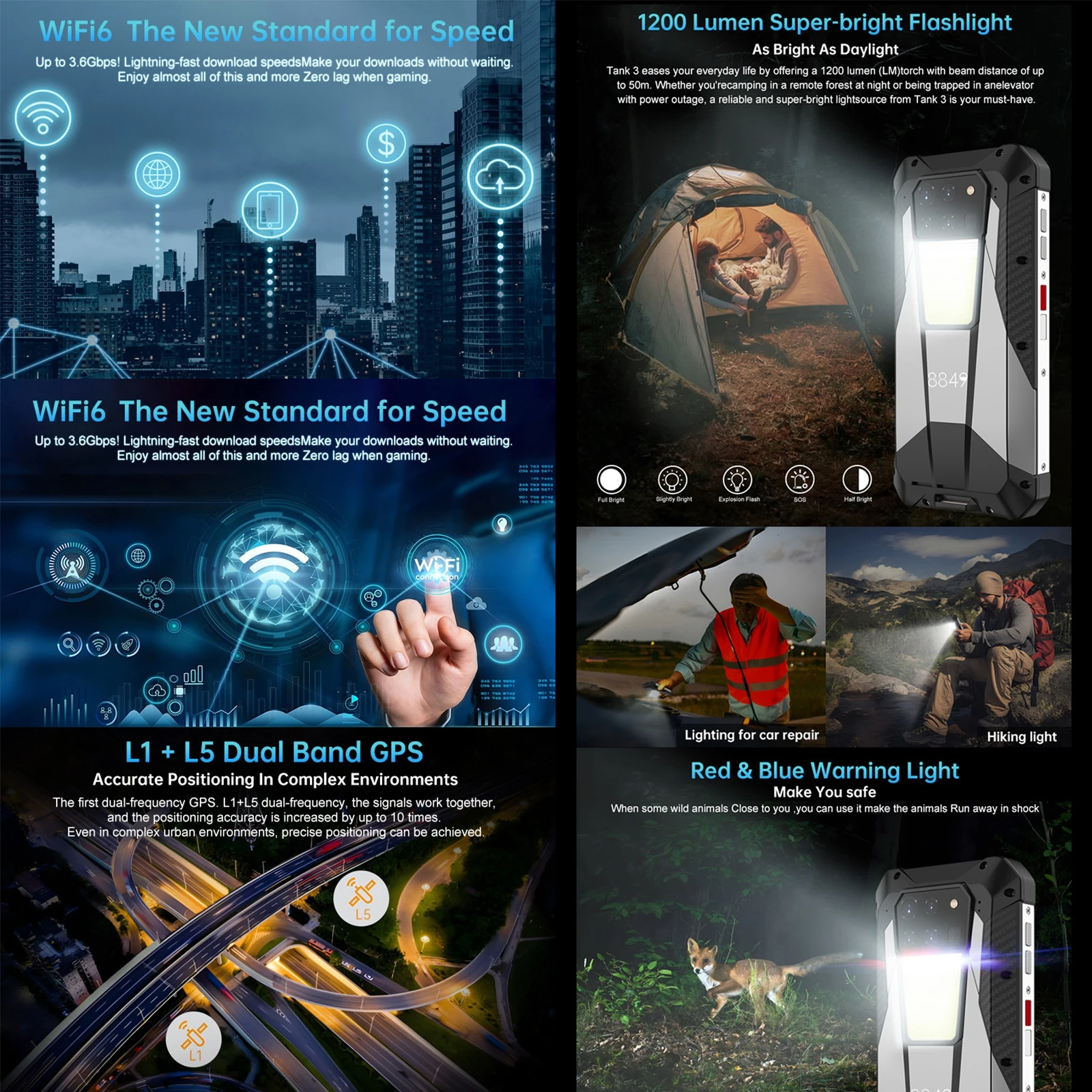 Unihertz Tank 3 Rugged Phone 32GB+512GB 200MP Camera Night Version 23800mAh 6.79" Android 13 Dimensity 8200 5G Smartphone