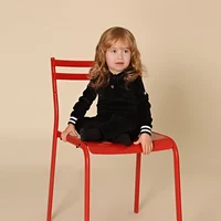 AA-velour hooded set tired dress with hooded lining striped shirt and baby footie romper ribbed family clothing dress for girls 5