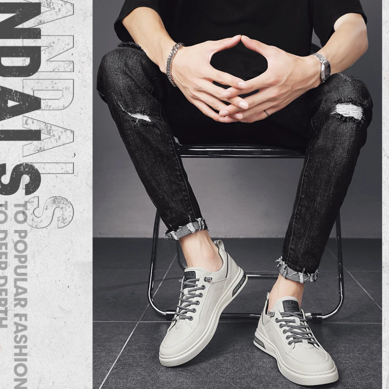 Men's Shoes 2024 New Spring Men's Casual Leather Shoes Korean Fashion All-Matching Sports Fashionable Shoes Men's Small White
