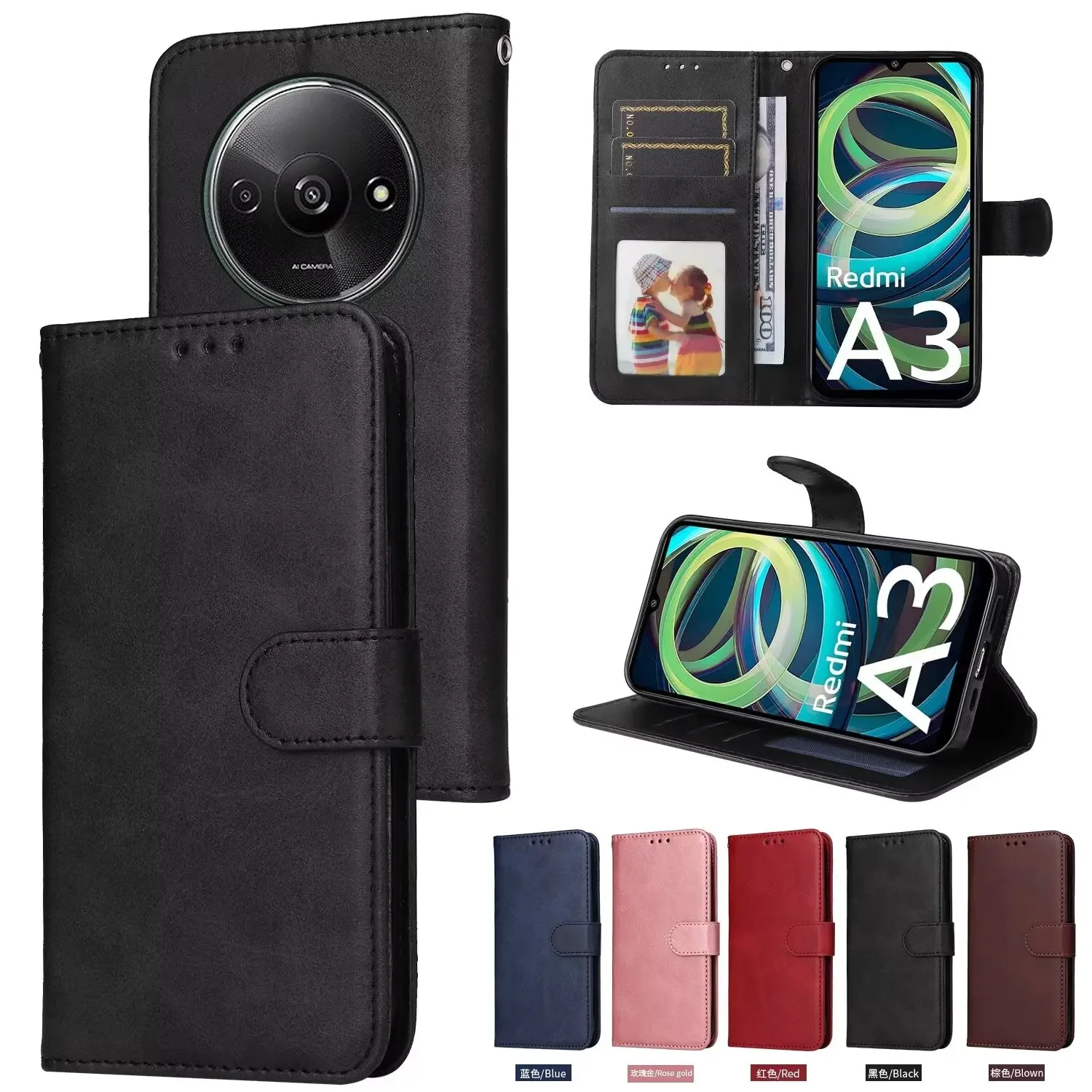 Redmi A3 A4 A1 A2 PLUS Flip Case Luxury Leather Skin Wallet Book