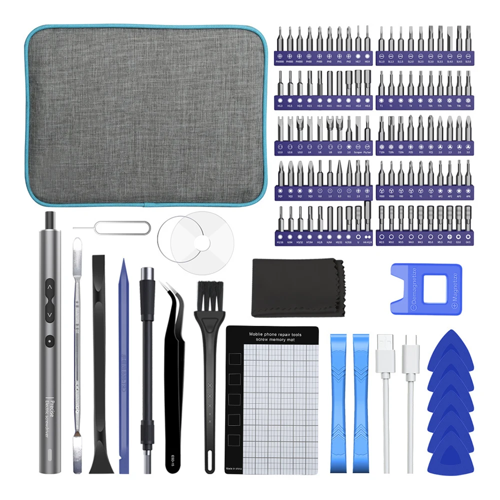 

Precision Electric Screwdriver 28pcs/62pcs/120pcs S2 Alloy Steel Bit Screwdrivers 200r/min Type-C Screwdriver Repair Tools