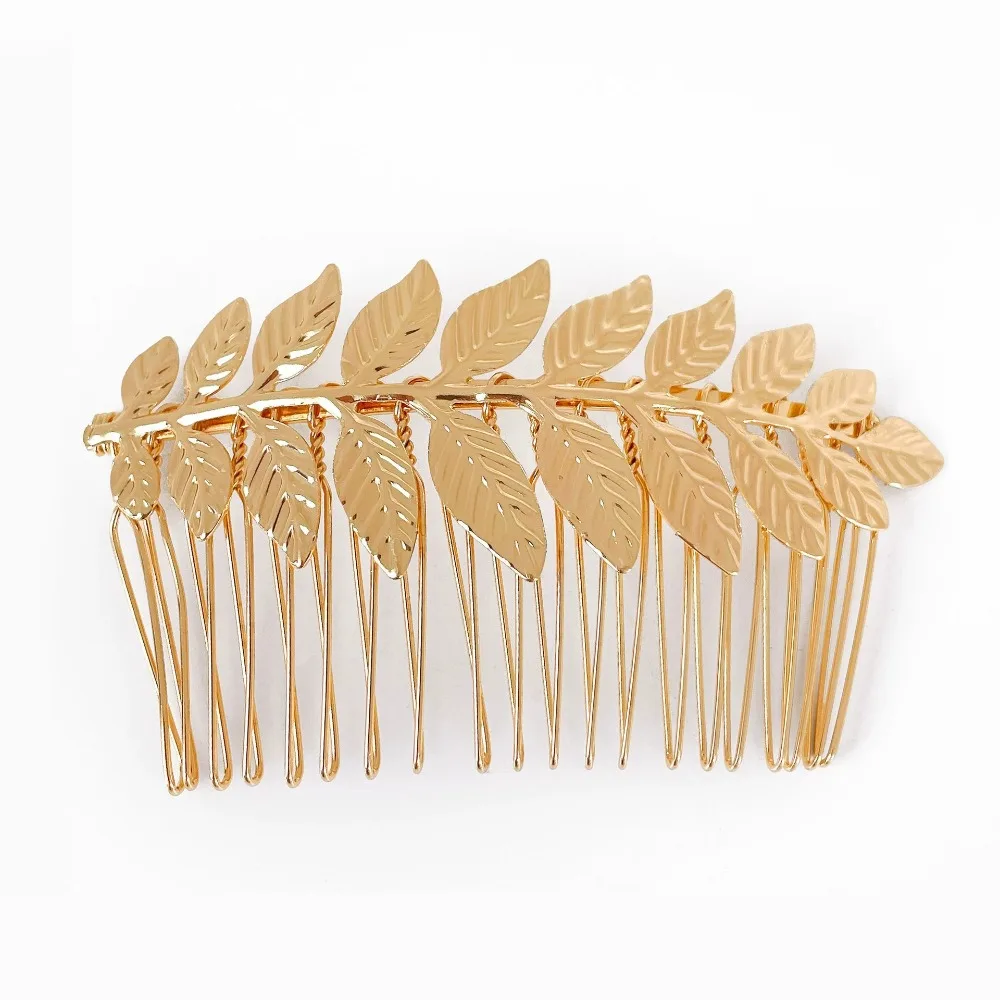 Griechische Göttin Vintage Haaraccessoires Goldfarbenes Blatt-Haarband Haarnadeln Haarkamm Kopfschmuck für Hochzeit und Party – Detail 13