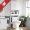 Over The Toilet Storage Cabinet, Bathroom Shelf Organizer with Anti-Tip Device Small Freestanding Space Saver 1