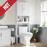 Over The Toilet Storage Cabinet, Bathroom Shelf Organizer with Anti-Tip Device Small Freestanding Space Saver 1