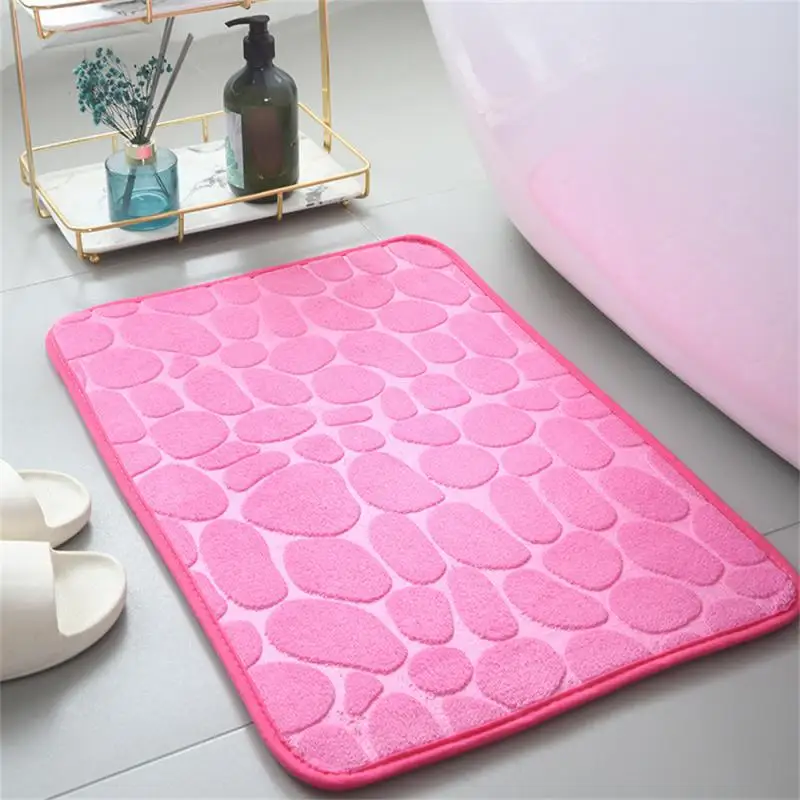 

Memory Foam Bathroom Mat Coral Velvet Cobblestone Embossed Bath Rug Non-slip Absorbent Floor Rug Shower Carpet Doormat