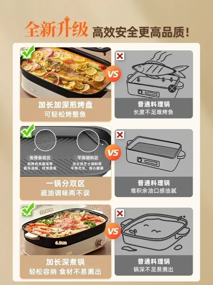 Split multi pot. Noodle/bbq/hot pot. Electric stove. Household all-in-one. Grilled fish 3