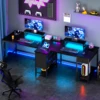 Satifur 93 inch 2-person Office Desk with Power Sockets and LED Lights,61in Computer Desk,Home Work Desk,Monitor Stands, Drawers 1